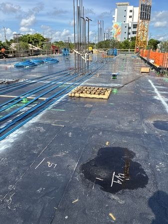 Completed slab deck marked for the next level